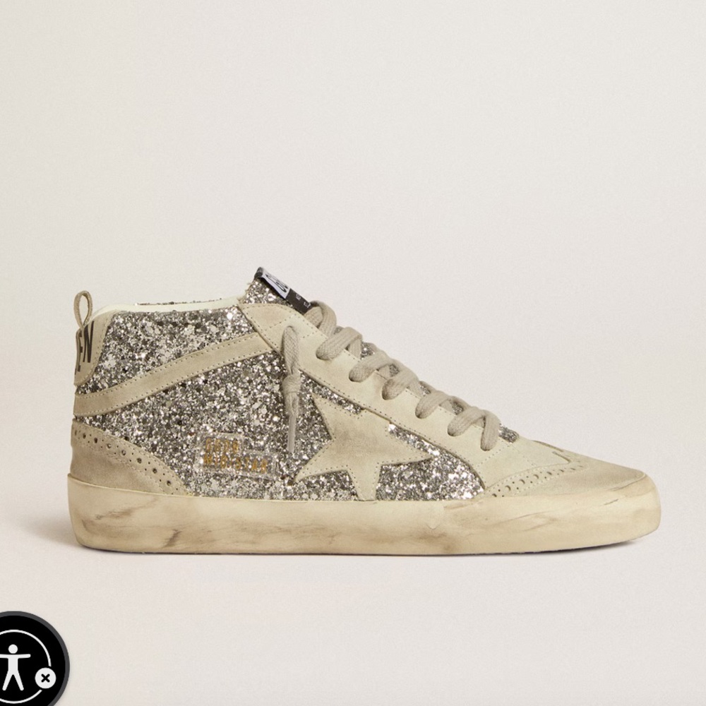 Golden Goose Mid Star in Silver Glitter with Ice-gray Suede Star Size 37